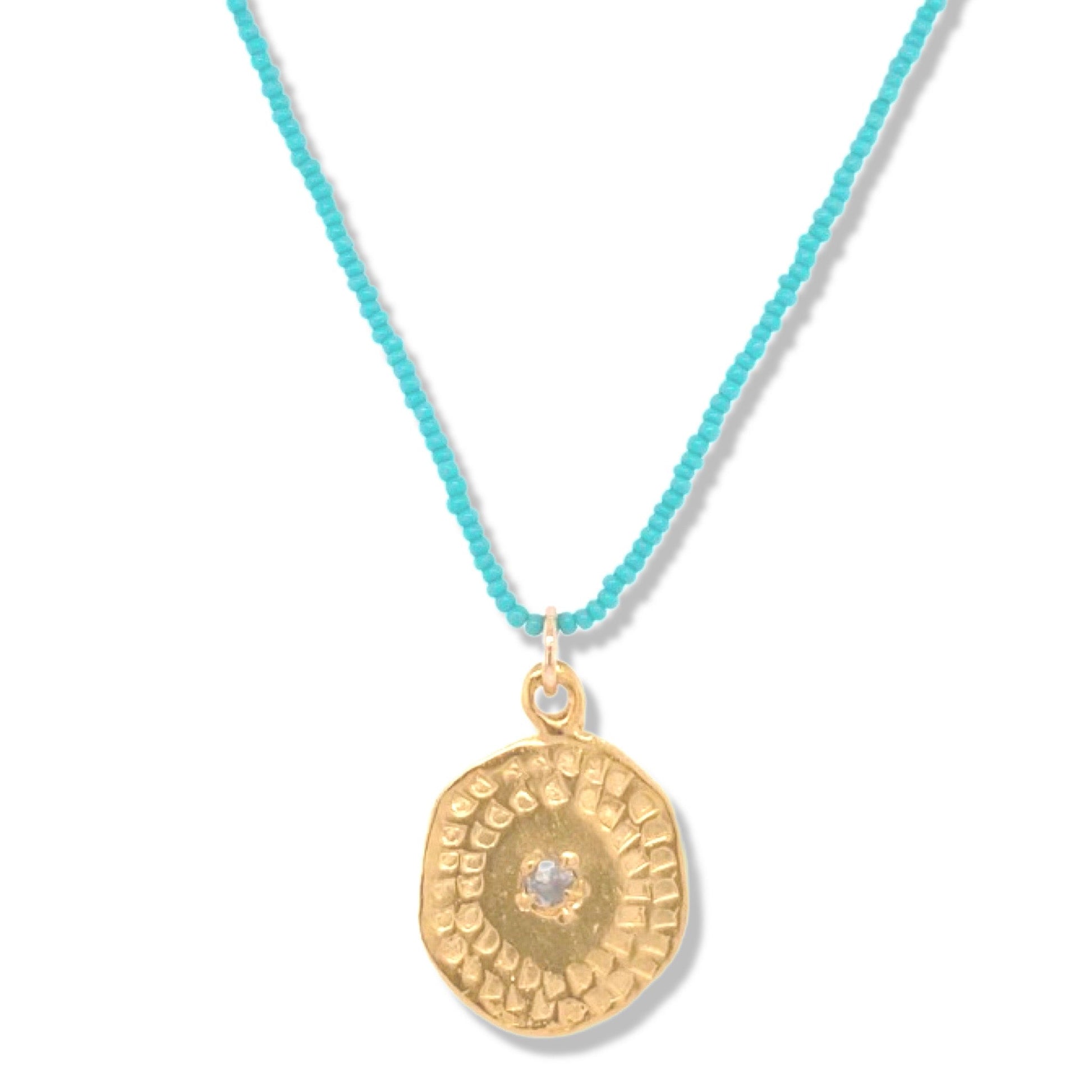 Borderline Imprint Necklace in Gold on Turquoise Tiny Beads | Nalu | Nantucket
