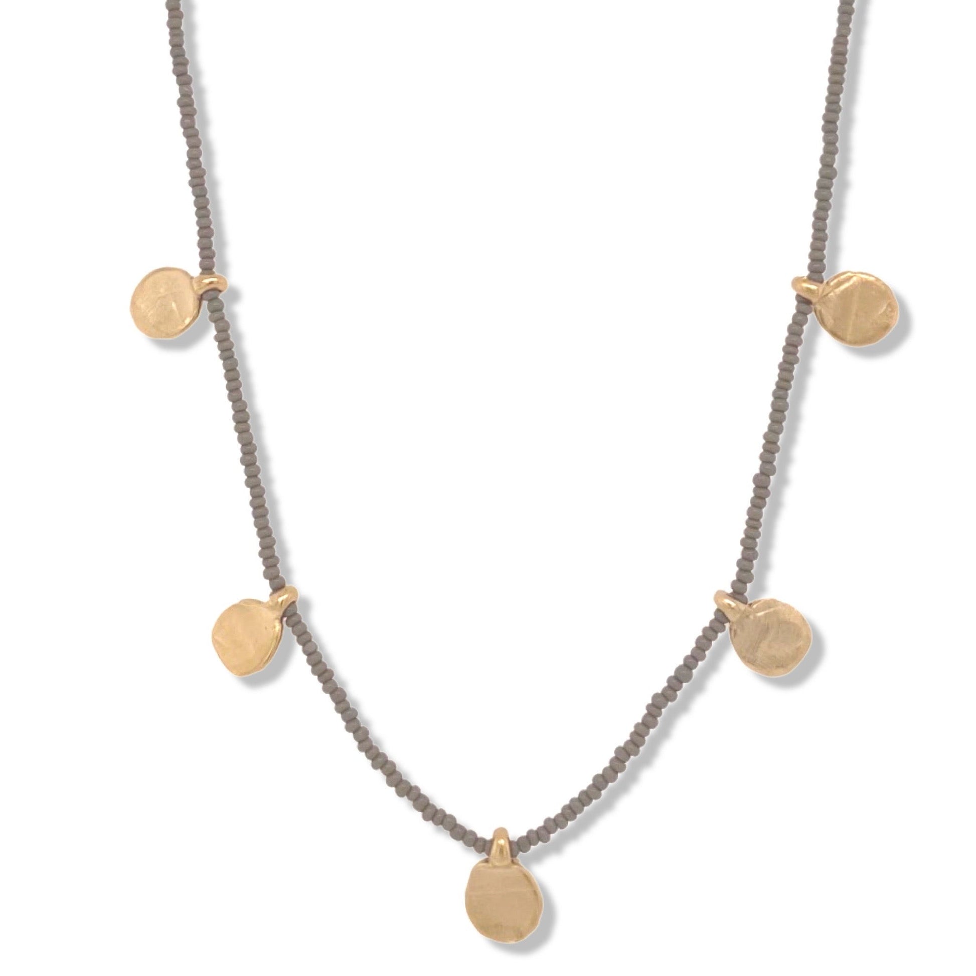 Dot Necklace in Gold on Micro Charcoal Beads | Nalu | Nantucket