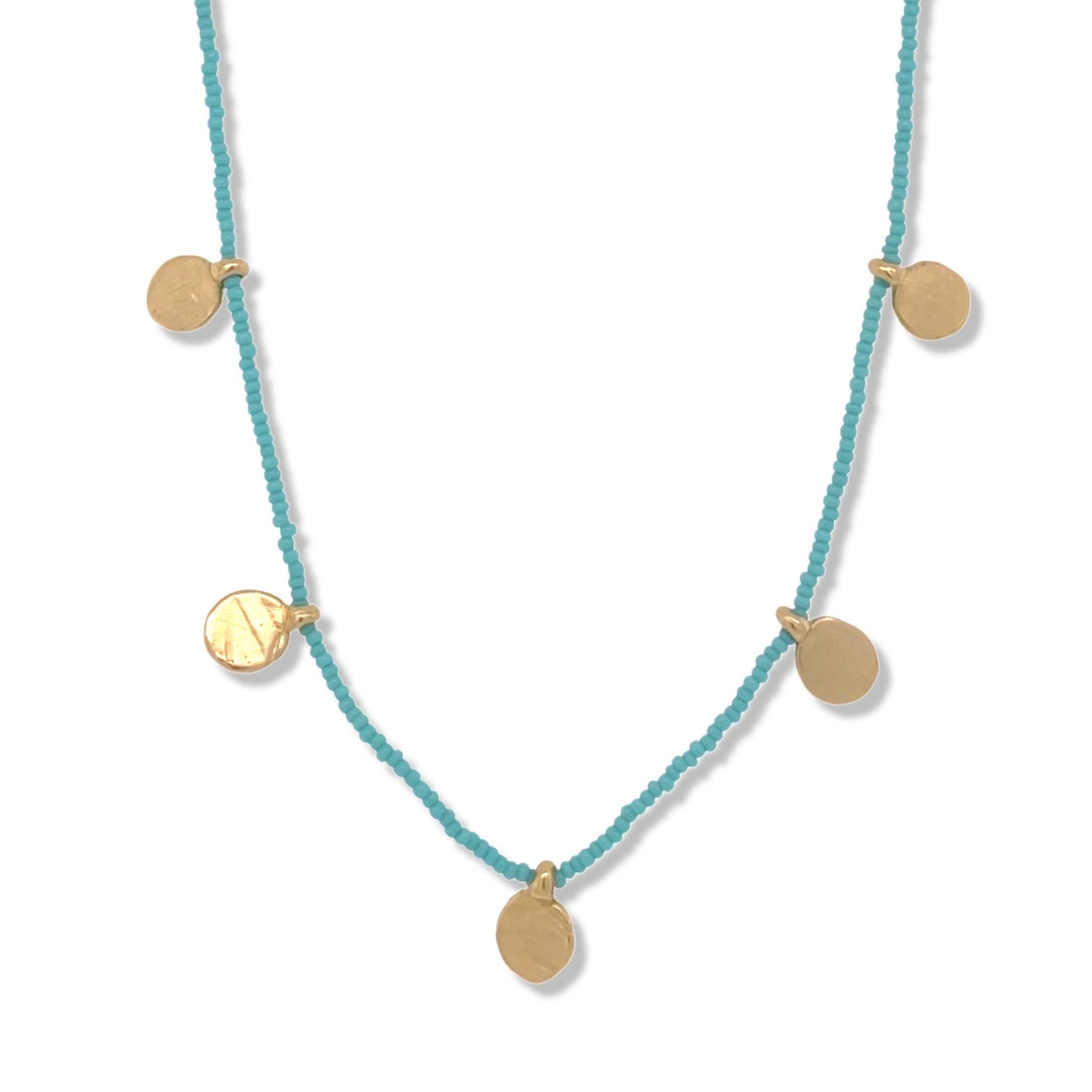 Dot Charm Necklace in Gold on Turquoise Beads | Nalu | Nantucket