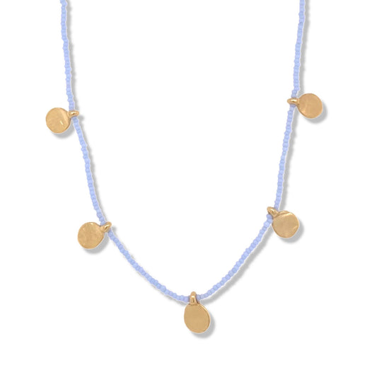 Dot necklace in gold on baby blue beads | Nalu | Nantucket