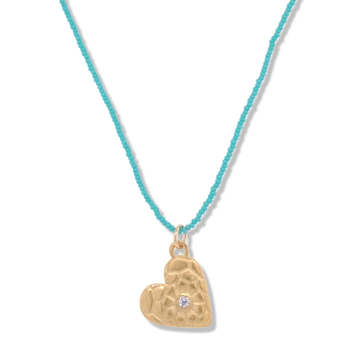 Fez Heart Necklace in Gold on Turquoise Beads | Nalu | Nantucket
