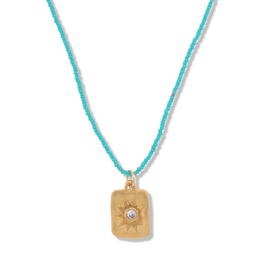 Ash Necklace in Gold on Turquoise beads | Nalu | Nantucket