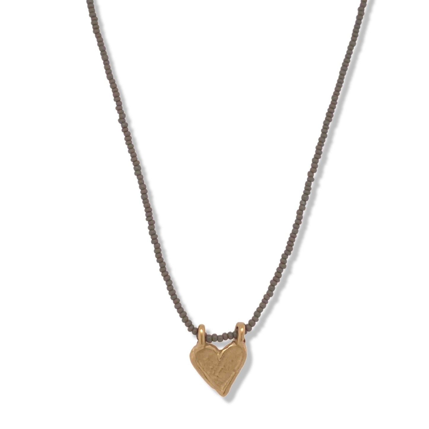 Mini Heart Charm Necklace in Gold on Micro Charcoal Beads | Nalu | Nantucket