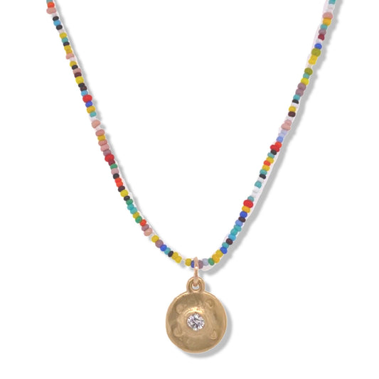 Mini Sparkle Necklace in Gold on Multi Color Beads | Nalu | Nantucket