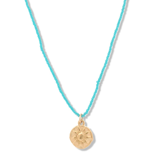 Mini Sun Print Necklace in Gold on Turquoise Beads | Nalu | Nantucket
