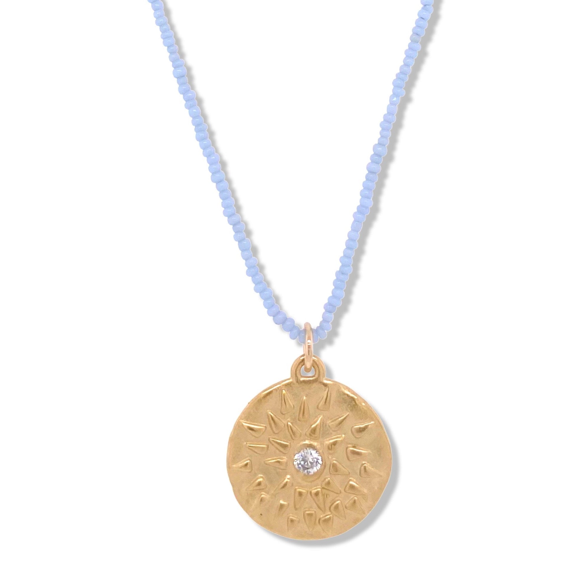 Mira Necklace in Gold on Baby Blue Tiny Beads | Nalu | Nantucket