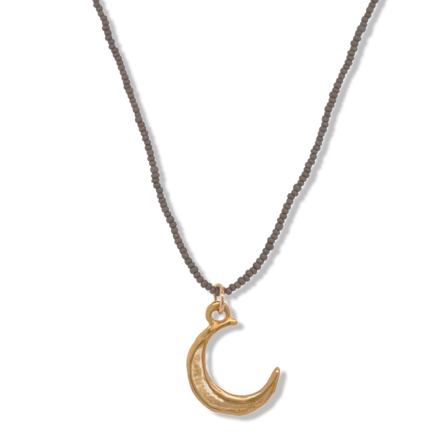 Moon Charm Necklace in Gold on Charcoal Tiny Beads | Nalu | Nantucket