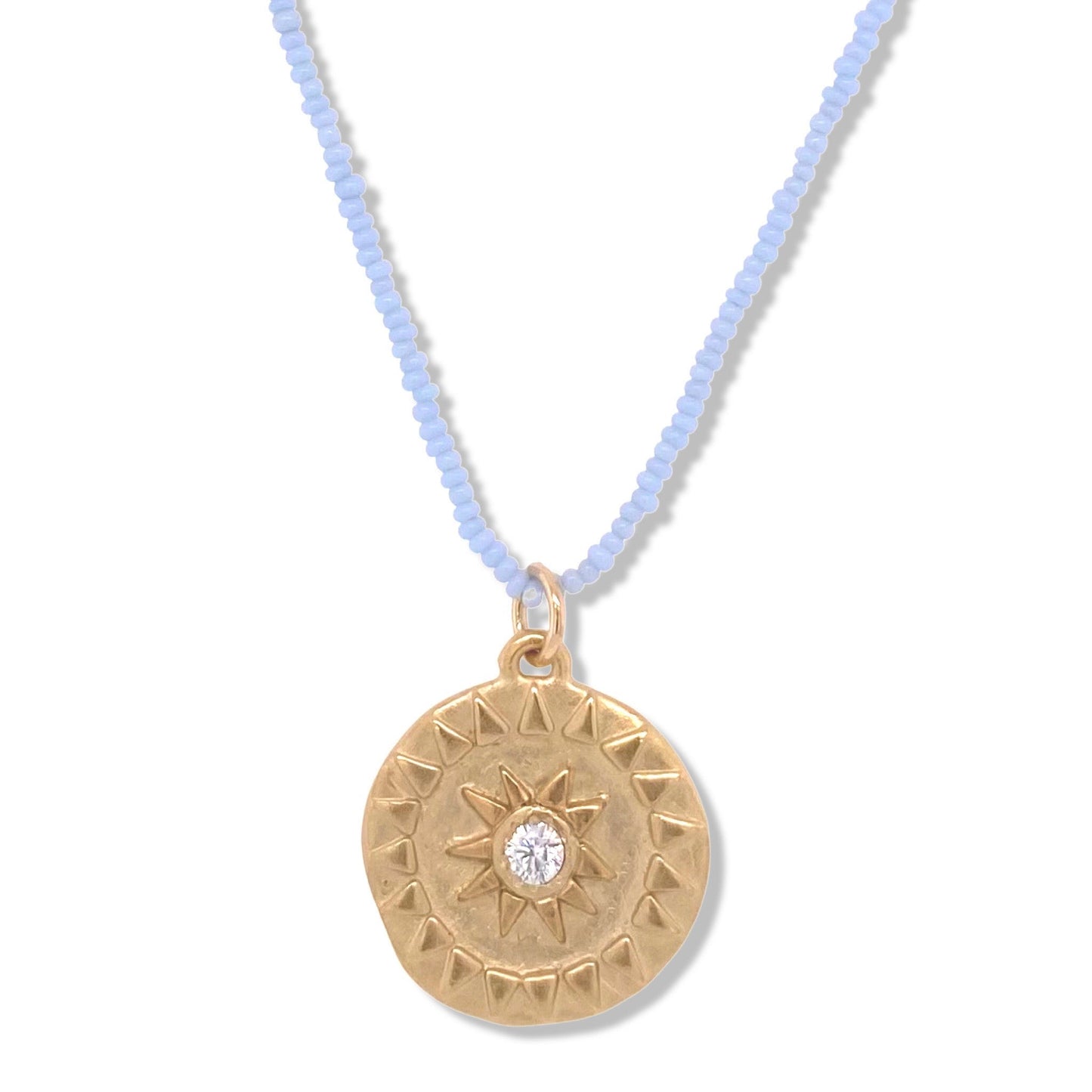 Sol Necklace in Gold on Baby Blue Beads | Nalu |Nantucket