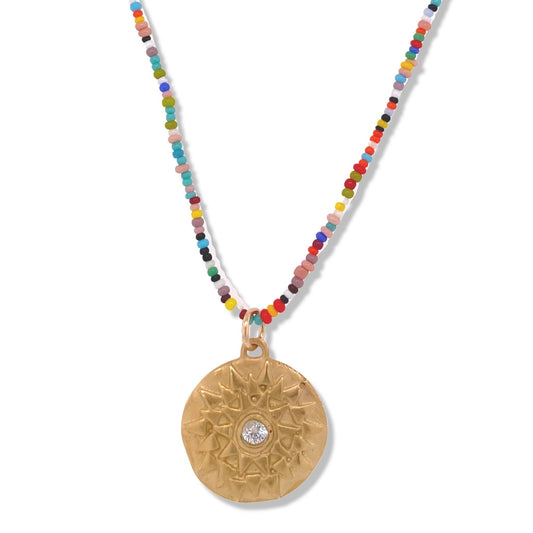 Kha Necklace in Gold on Multi Color Beads | Nalu | Nantucket