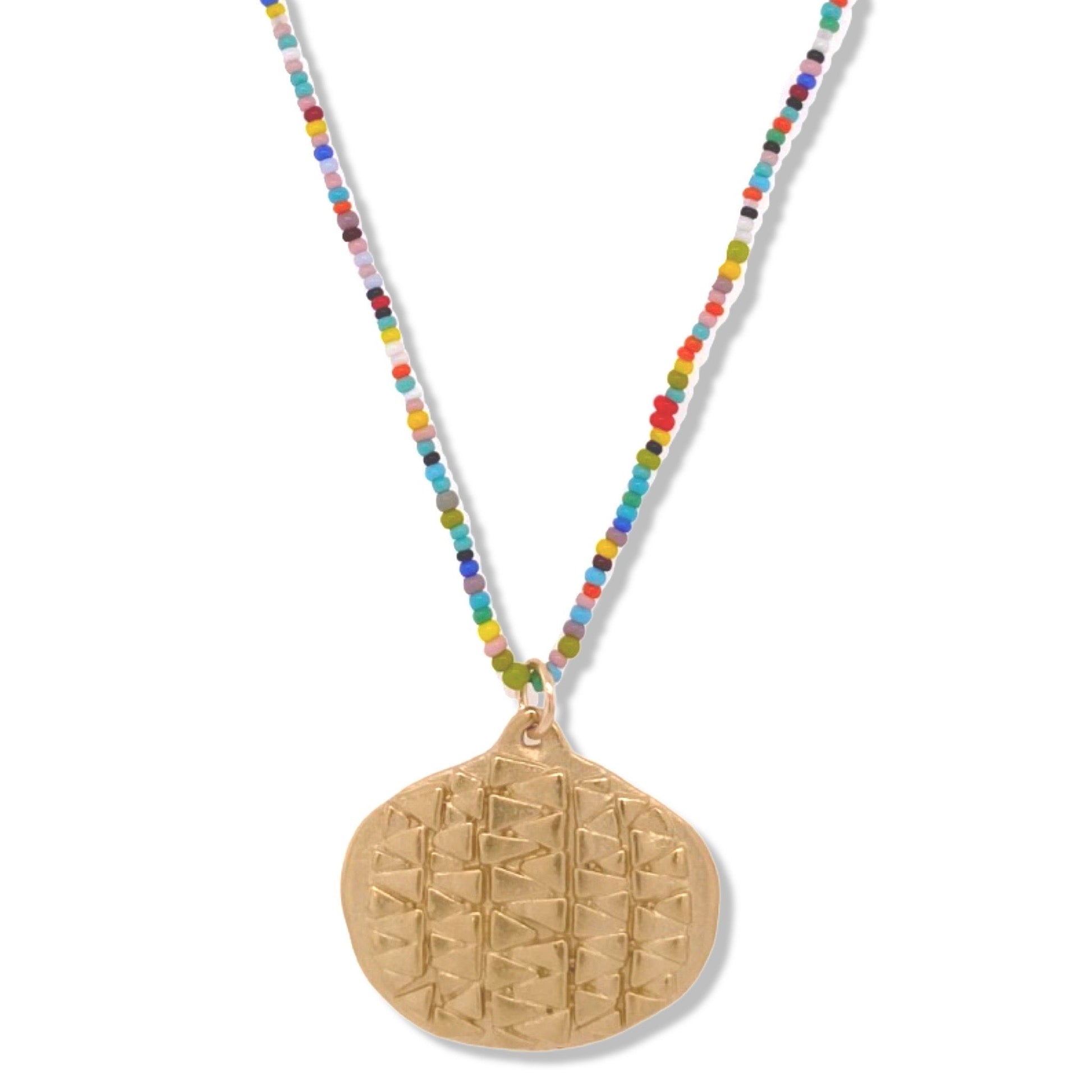 Tribal Wide Oval Necklace in Gold on multi Color Tiny Beads | Nalu | Nantucket